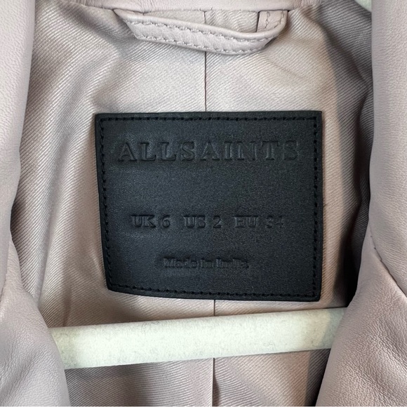 NEW ALLSAINTS Dalby Leather Biker Jacket in Nude Pink, Size 2 US - Picture 5 of 12